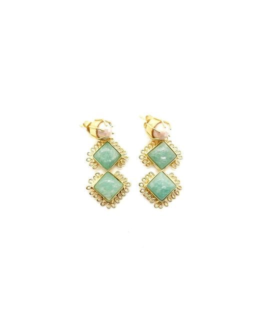 ADIBA Yellow Neutrals Moonstone & Amazonite Gemstone Handmade Drop Earring