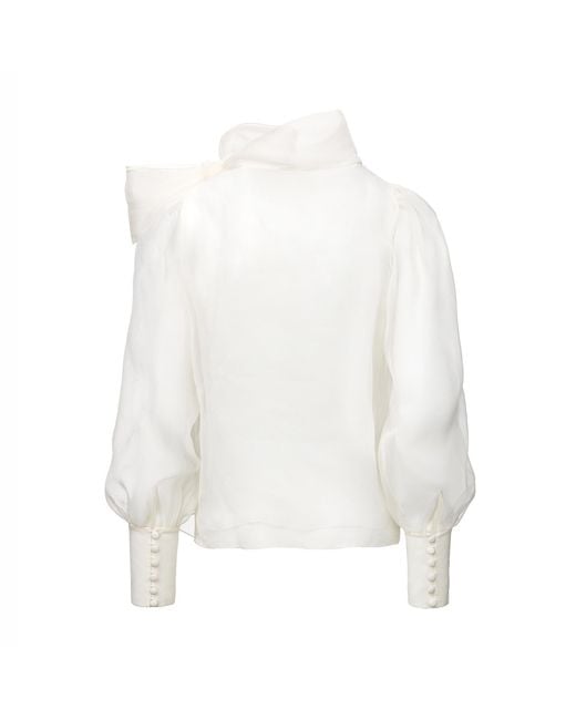 Lita Couture White Sheer Organza-Silk Blouse