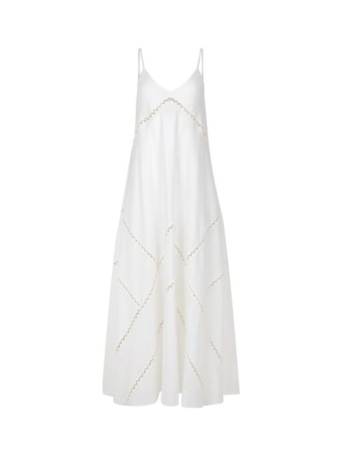 Langner White Lace Trimmed Linen Maxi Dress