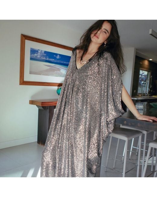 Jennafer Grace Gray Gunmetal Sequin Caftan Kaftan Dress