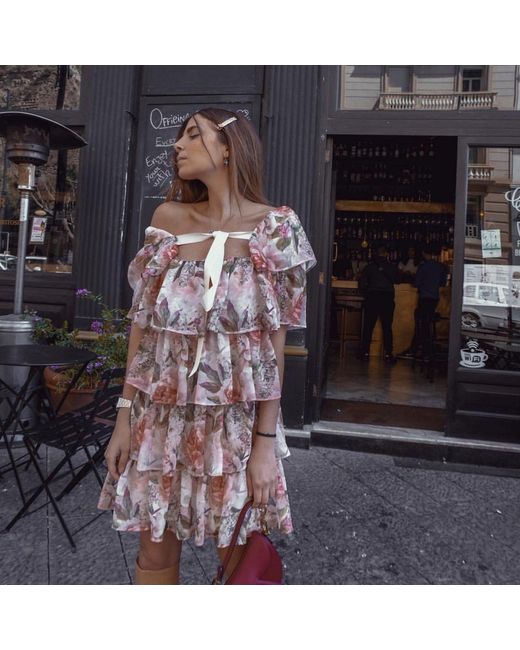 NEVA Pink Lurea Floral Ruffle Mini Dress