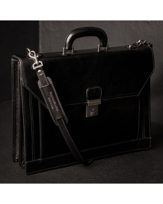 Time Resistance Black Large Leather Briefcase for men