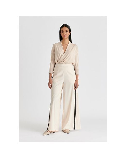 Paisie Natural Neutrals Contrast Trim Wide Leg Trousers