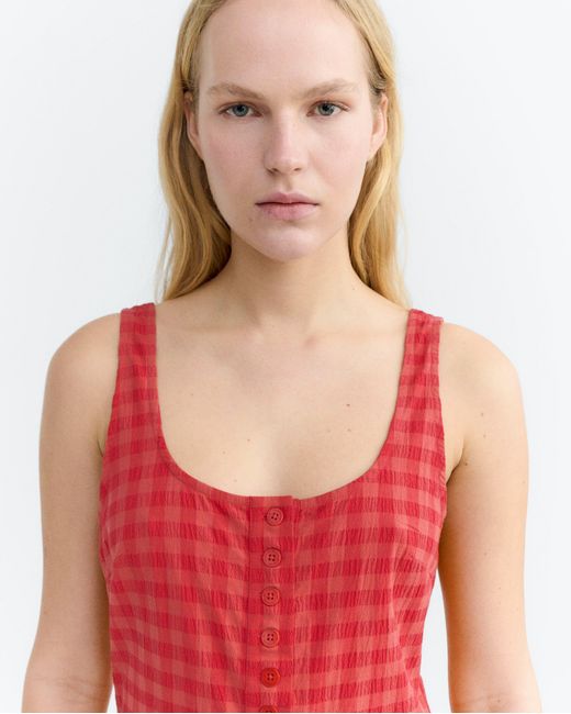 Thinking Mu Red Maud Seersucker Jumpsuit