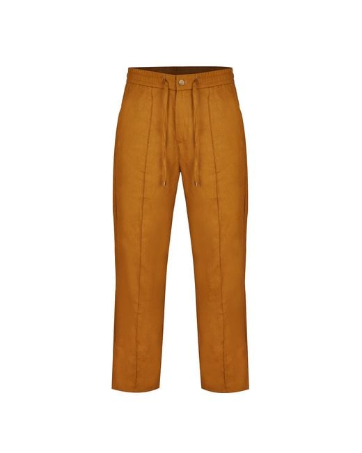 DAVID WEJ Brown Hugo Linen Drawstring Trouser for men