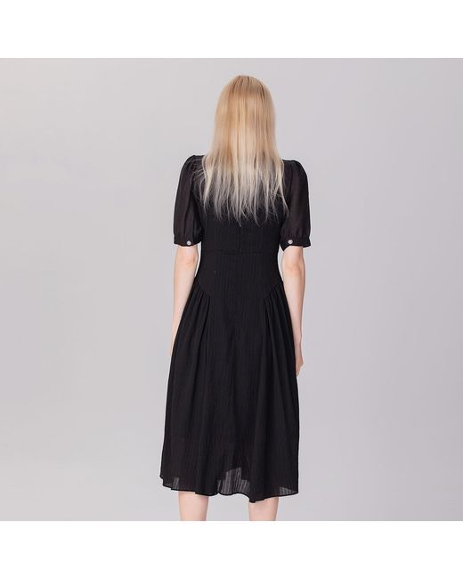 Smart and Joy Black Bi-Material Fit-And-Flare Bustier Cut Dress