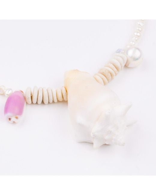 Oana Savu Pink Beach Summer Holiday Necklace Sea Shells Pendant Pearls