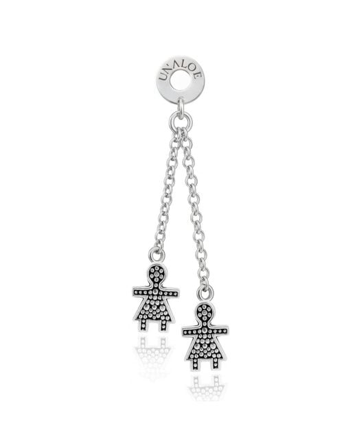 Unaloe Metallic Sterling Pavé Effect Double Chain Drop Earrings With Family Charms Jewelry