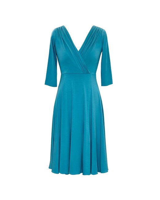 Alie Street London Blue Annie Faux Wrap Fit And Flare Party Dress In Celestial