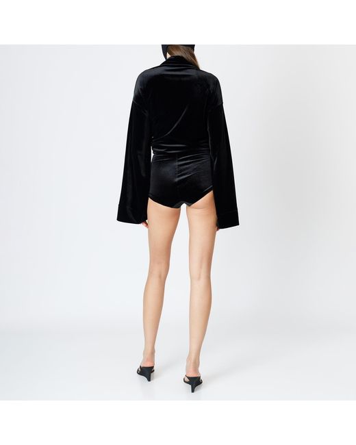 LIA ARAM Black High-Waisted Velvet Shorts