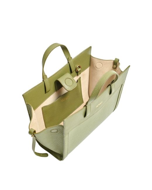 Saonara Brand Green Mini Shopping Bag Khaki Leather