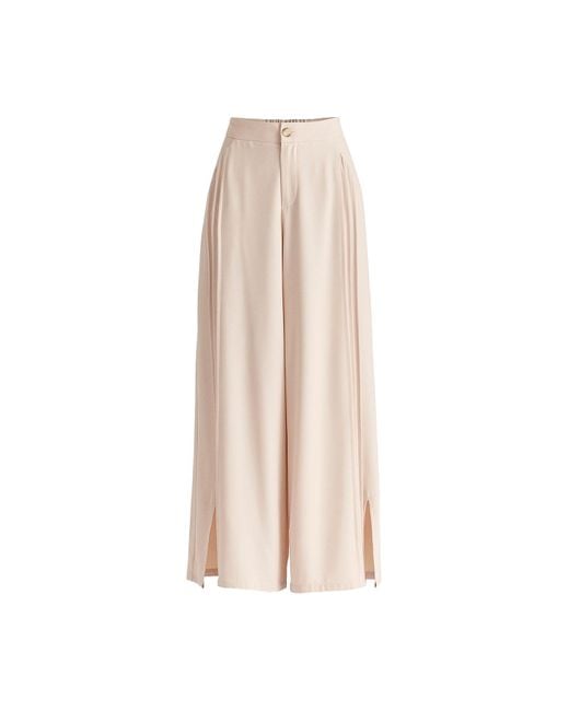 Paisie Natural Neutrals Wide Leg Trousers With Side Pleats And Split Hem