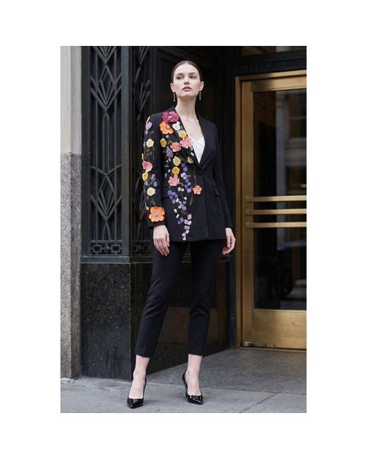 Modenaire Blue Asymmetric Floral Appliqué Blazer