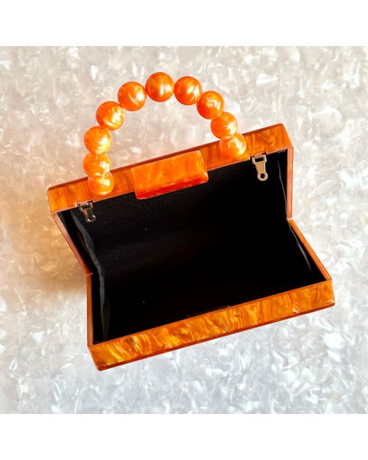 CLOSET REHAB Orange Acrylic Party Box Purse In Blaze With Beaded Handle