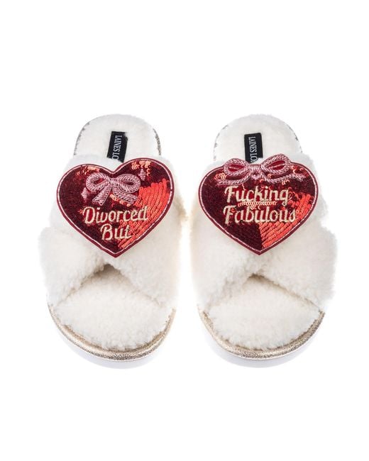 Laines London Red Neutrals Laines Neutral Boucle Slippers With Divorced But Fucking Fabulous Brooches
