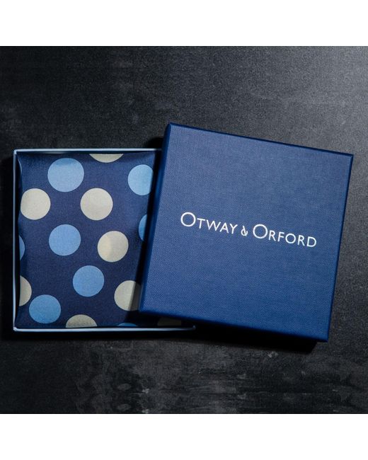 Otway & Orford Blue 'Planetarium' Polka Dot Silk Pocket Square for men