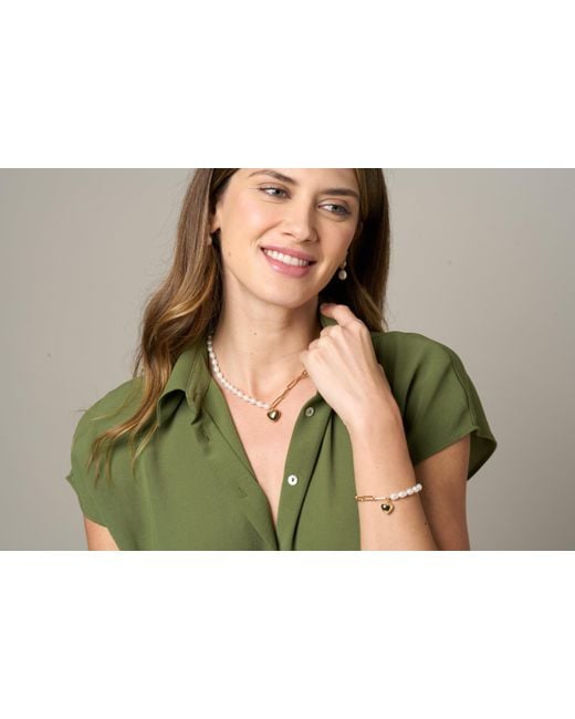 Pearls of the Orient Online Metallic Amare Oval Cultured Freshwater Pearl & Chain Necklace With Heart