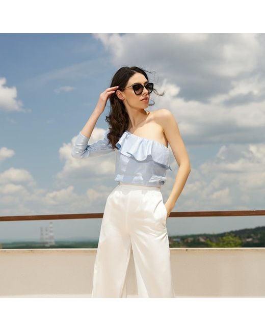 AVENUE No.29 White Satin High Rise Wide Leg Trousers