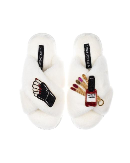 Laines London White Neutrals Classic Laines Slippers With Sand Nail Tech Brooches
