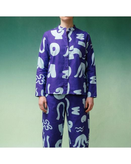 Wild Clouds Purple Organic Cotton & Linen Shirt