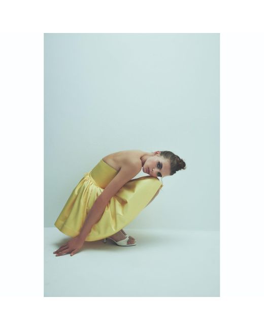 NAZLI CEREN Yellow Sibby Strapless Satin Mini Dress In Marigold