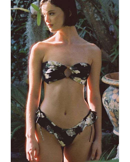 Montce Black Liz Floral Tori Ties Bandeau Bikini Top
