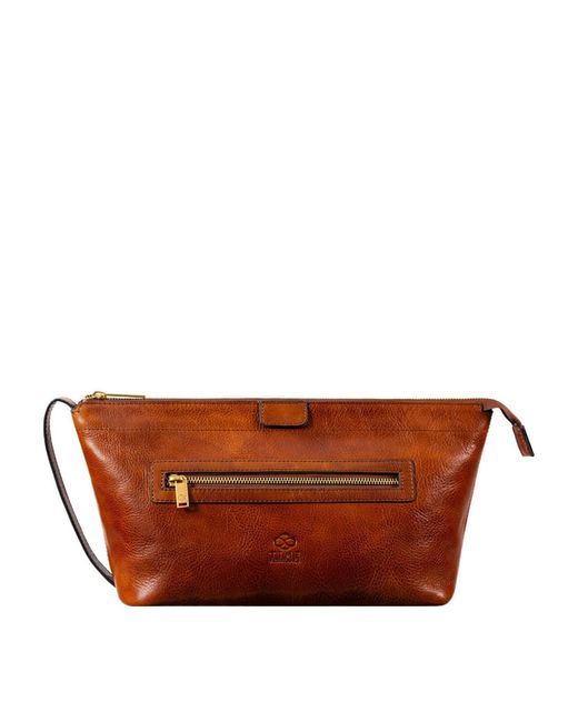 Time Resistance Brown Cognac Leather Cosmetic Bag Dopp Kit for men