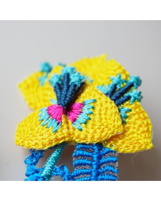 Nana Watanabe Blue Garden Snake Floral Embroidered Earrings