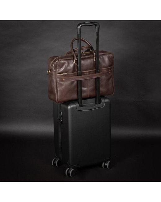 Hides Leather Co. Brown Handmade Leather Briefcase, Slim Laptop Messenger With Shoulder Strap for men