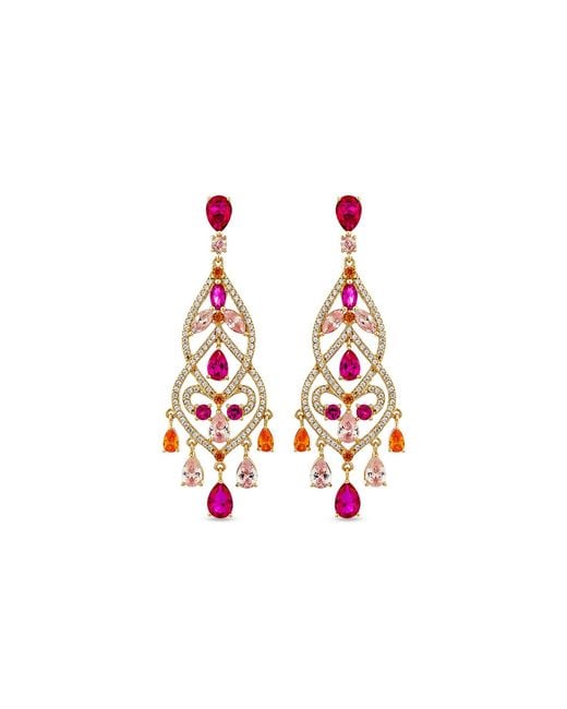 SALLY SKOUFIS White Chandelier Earrings With Made Ruby