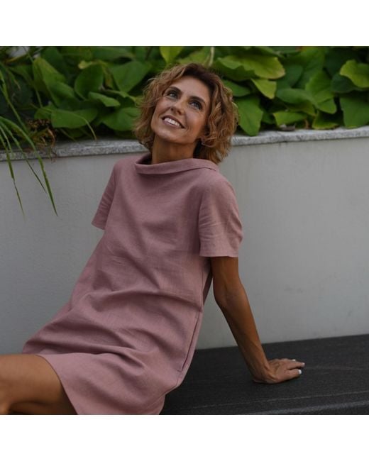 LeMuse Pink Story — Soft Linen Short-Sleeve Dress