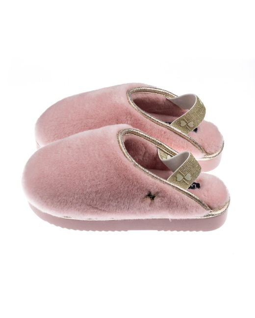Laines London Pink Flatform Cloud Closed Toe Slippers With Stripe 60Th Birthday & Cake Brooches