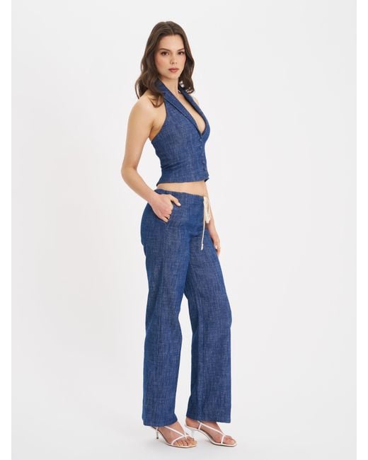 Miss Circle New York Blue Rafaella Ruched Back Cotton Denim Suit Vest