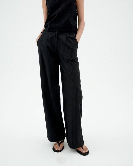 Thinking Mu Black Wide Leg Seersucker Manolita Pants