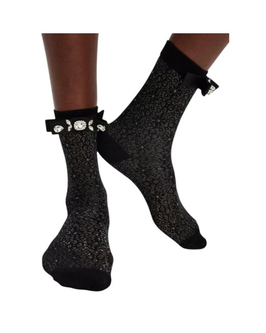 HIGH HEEL JUNGLE by KATHRYN EISMAN Black Crystal Craze Bow Sock