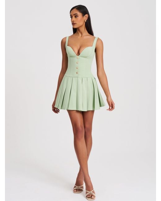Miss Circle New York Green Tala Pistachio Sleeveless Pleated Preppy Mini Dress
