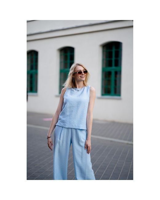 Oh!Zuza Blue Echo Wide-Leg Viscose Trousers – Light