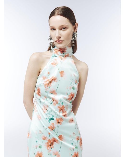 Sour Figs Metallic Watercolour Floral Halterneck Maxi Dress