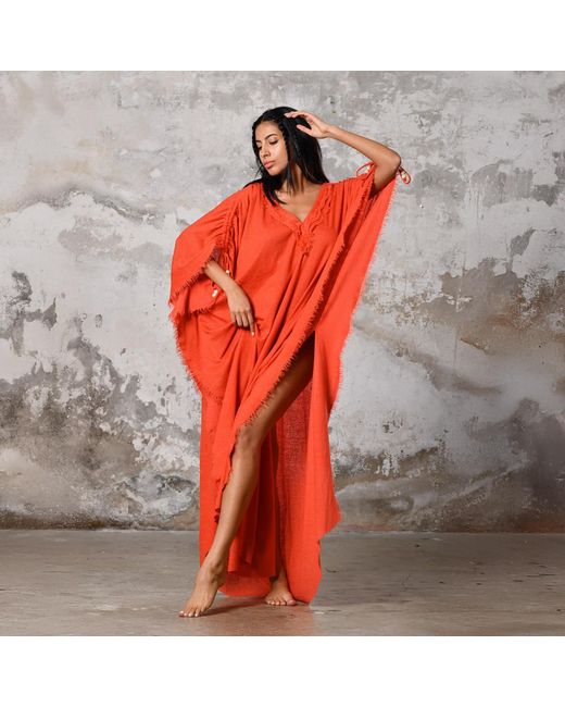Zhenabia Red Boho Kaftan Summer Dress