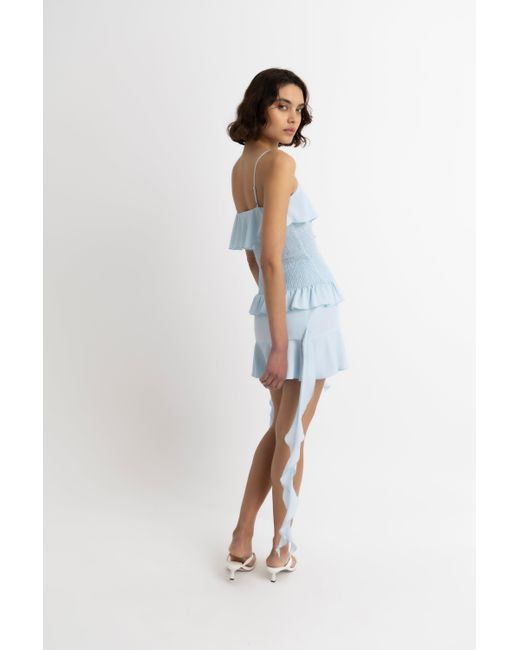 Amy Lynn Blue Stefania Draped Ruffles Top
