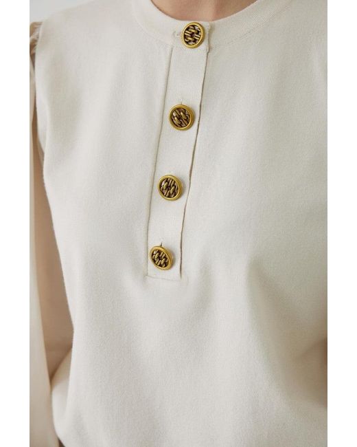 Exquise White Neutrals Regular Elastic Cuffs Crew Neck Cotton Knit Amity Blouse