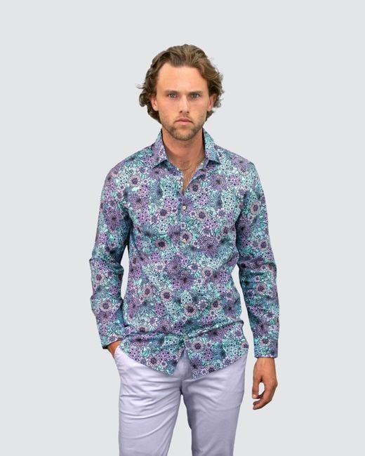Lords of Harlech Blue Nigel Garden Party Shirt for men