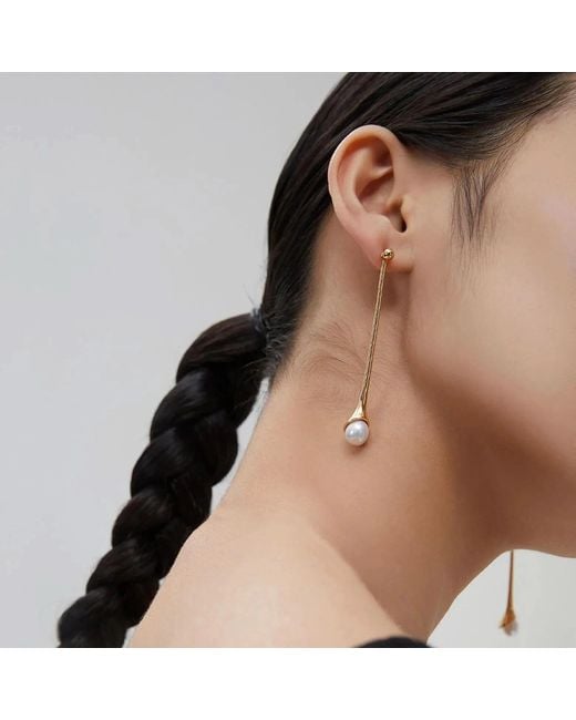 Angel Barocco Metallic Minimalist Pearl Drop Bar Earrings