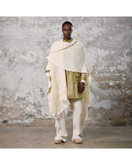 Zhenabia White Neutrals Waffle Poncho