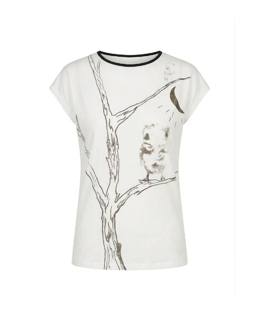 Conquista White Artistic Print Cap-Sleeve Top With Contrast Trim