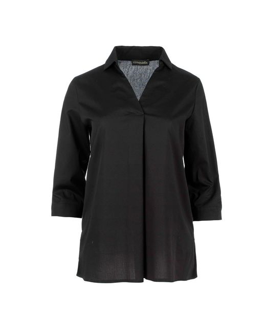 Conquista Black V Neck Top