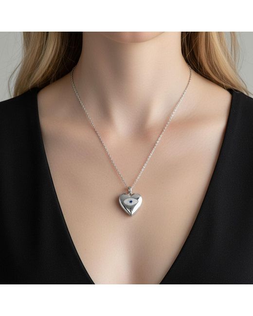 Maison De Gala Metallic Heart Evil Eye Pendant Necklace