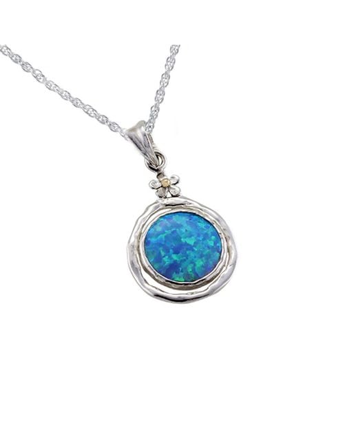 Isla Silver Blue Handmade Sterling Fire Opal Pendant With Dainty Flower Detail