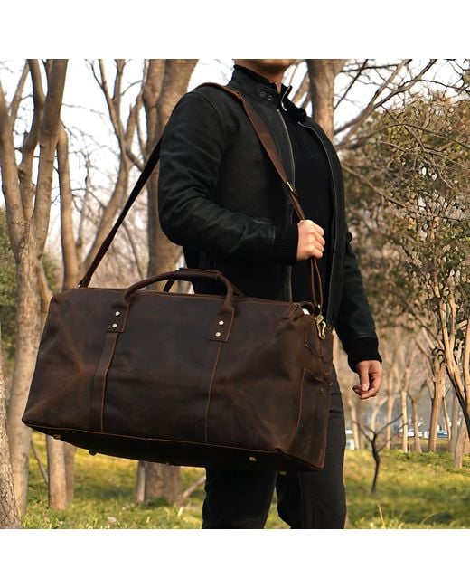 Touri Brown Genuine Leather Luggage Travel Bag for men