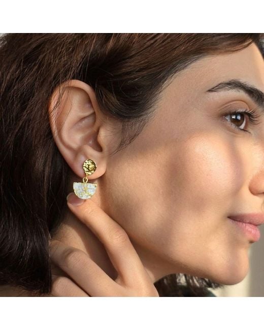 Harfi Metallic Moonstone June Birthstone Statement Hammered Plated Earrings